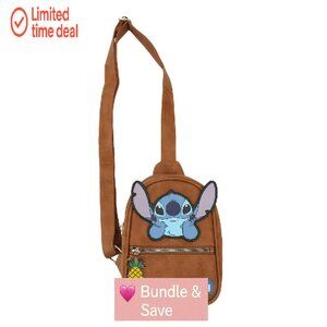 Stitch Applique Sling Bag 7.4" Adjustable Strap Faux Suede PU